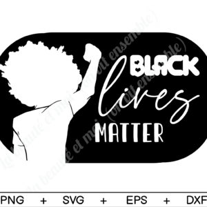 Black Lives Matter pattern, white on black silhouette of an afro-american protester - svg, png, dxf and eps files