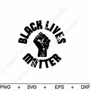 Black Lives Matter pattern, slogan in a circle with raised fist, files to print, cut or reuse