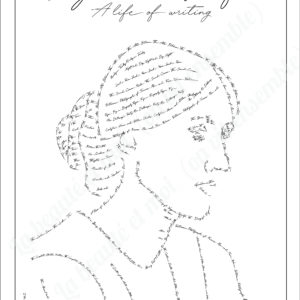 Virginia Woolf drawn with the titles of her books, printable poster