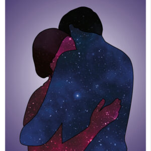 Poster Love is two universes that embrace each other